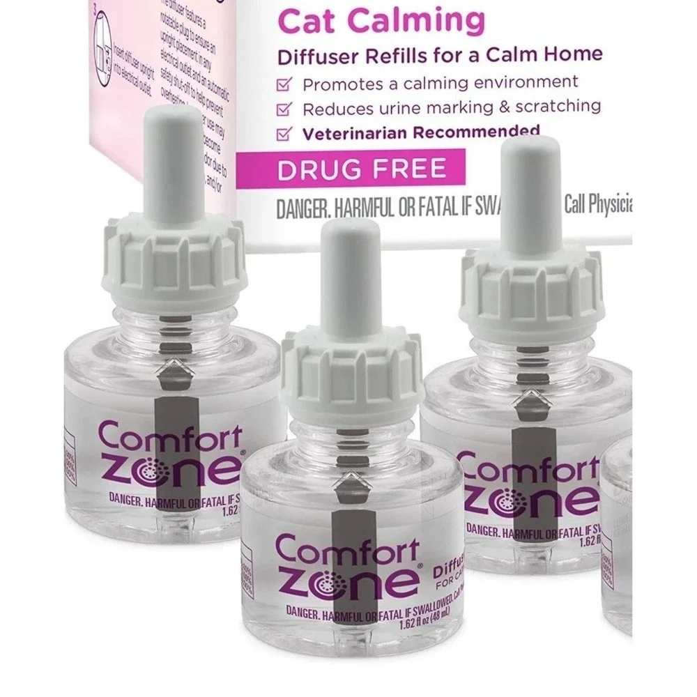3 Comfort Zone Cat Calming Pheromone Diffuser Vials Refills Cat Anxiety